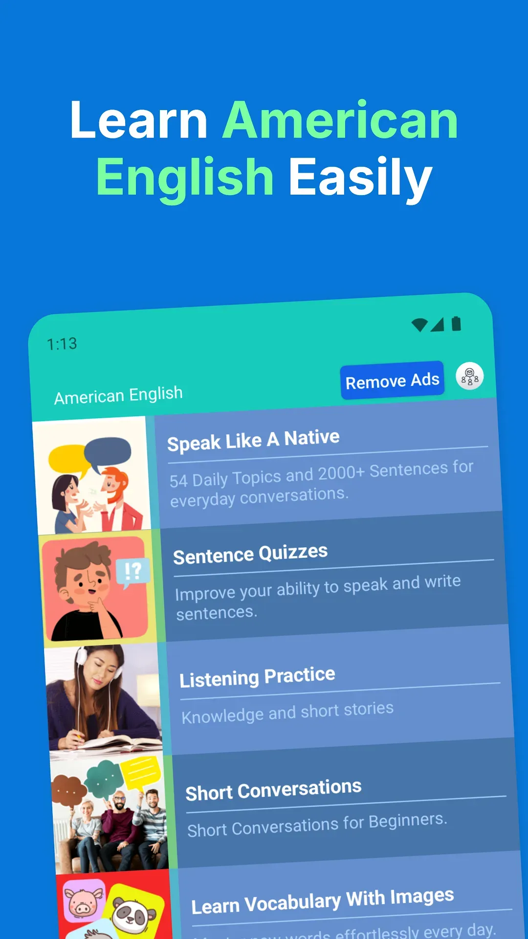 American English Speaking main screen