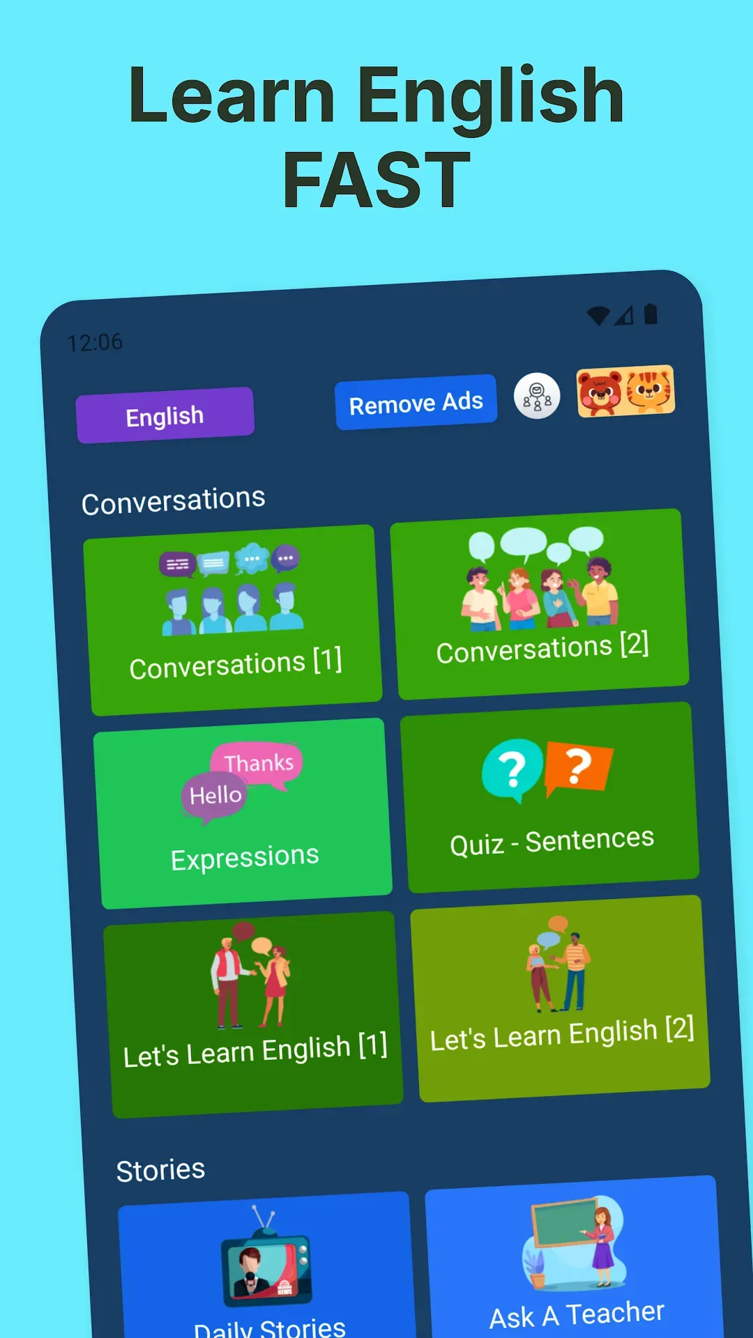 English Conversation Practice main screen