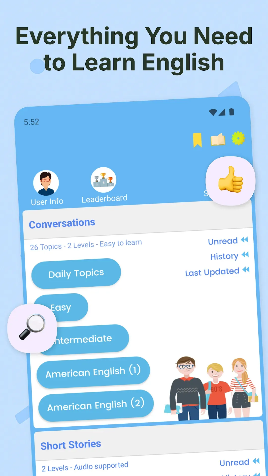 English Listening and Speaking main screen